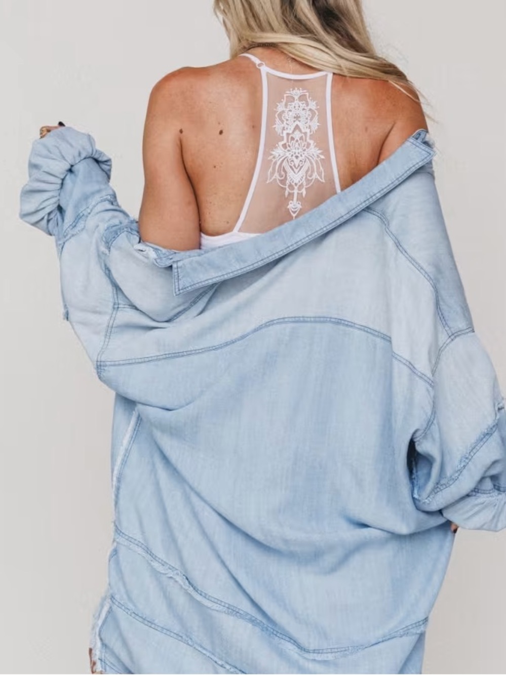 NWT Boho Festival Tattoo Floral Print Mesh Back Bra Bralette Brami Top White - Picture 10 of 10